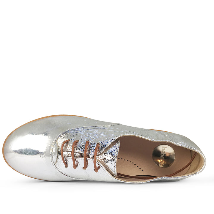 Silver lace-up shoe