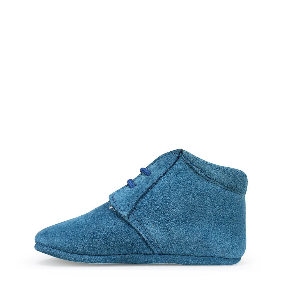 Suede prestapper in petrol blauw