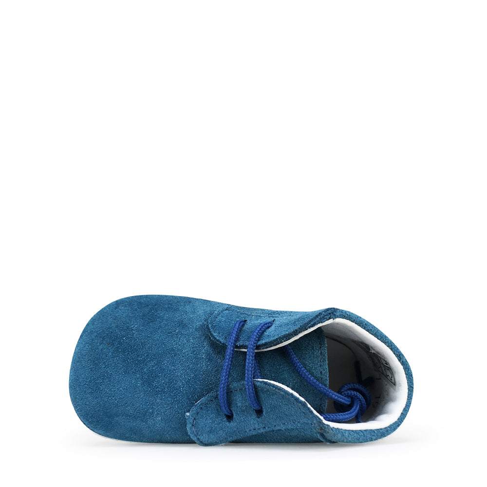 Suede prestapper in petrol blauw