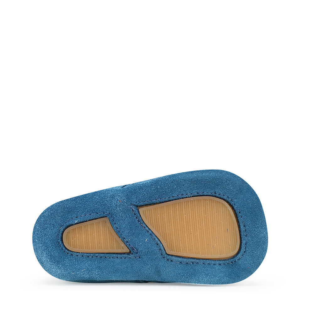 Suede prestapper in petrol blauw