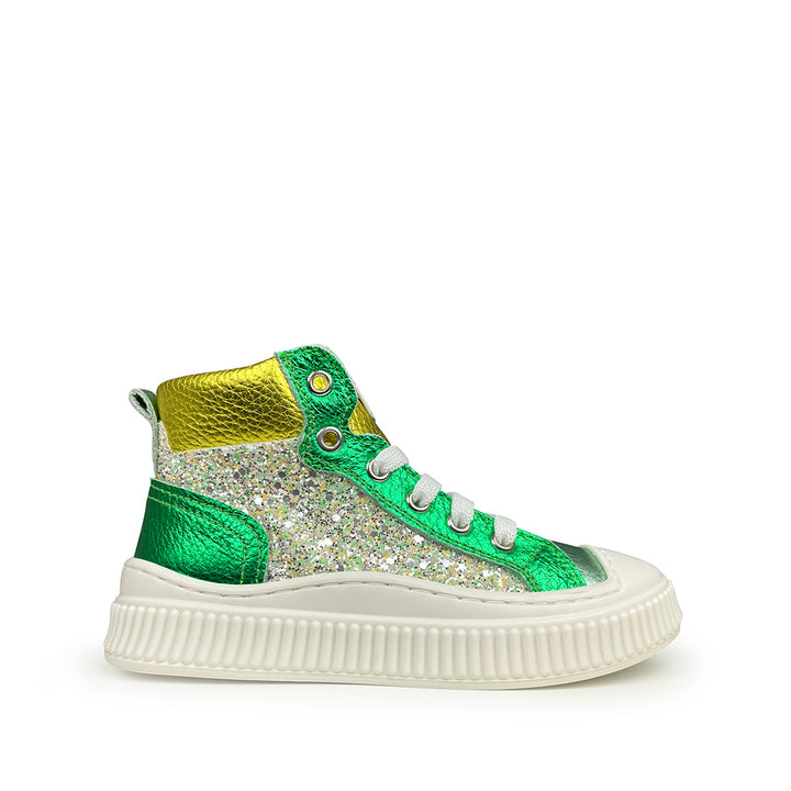 Sneaker glitter wit, geel en groen