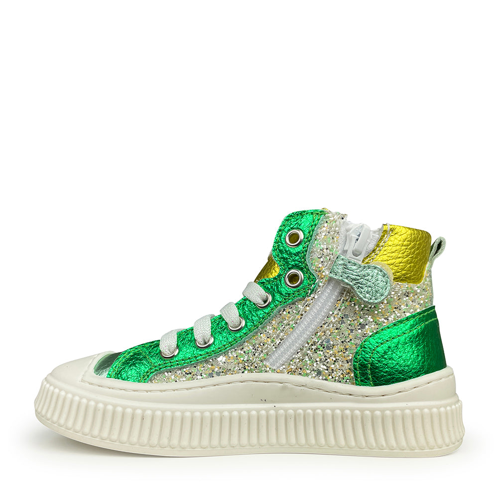 Sneaker glitter wit, geel en groen