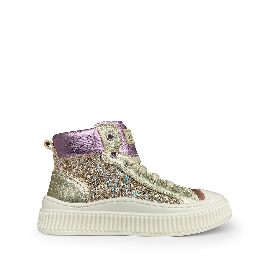 Sneaker glitter wit, goud en lila