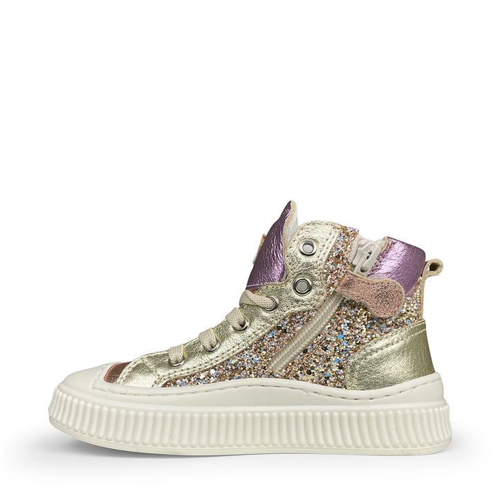 Sneaker glitter wit, goud en lila