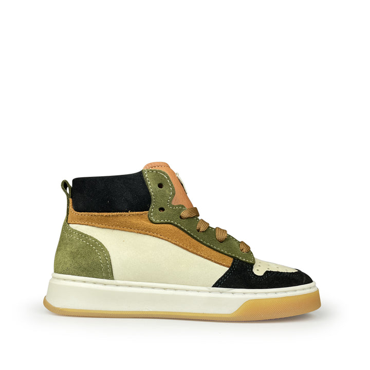 Hoge sneaker met bruin en groen