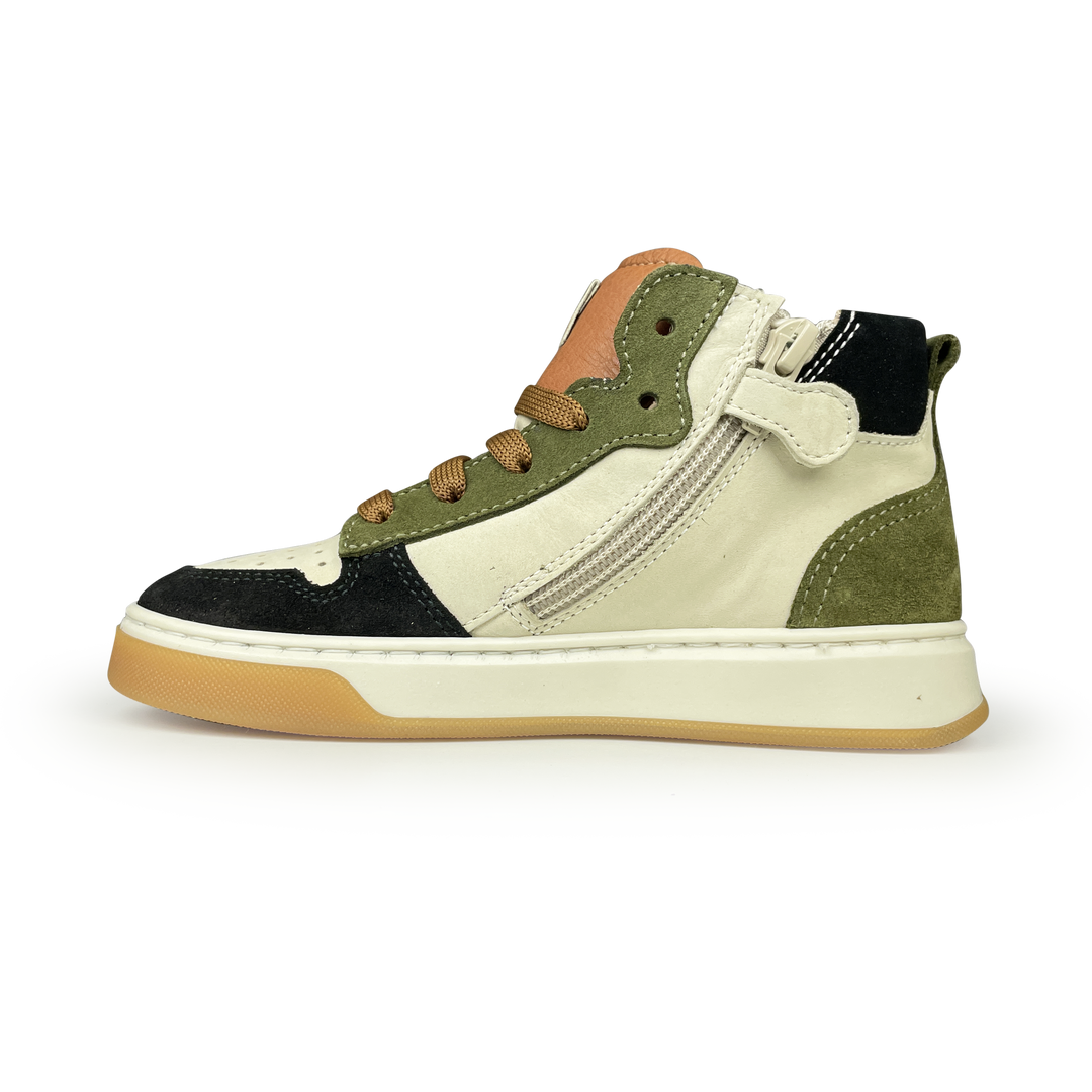 Hoge sneaker met bruin en groen