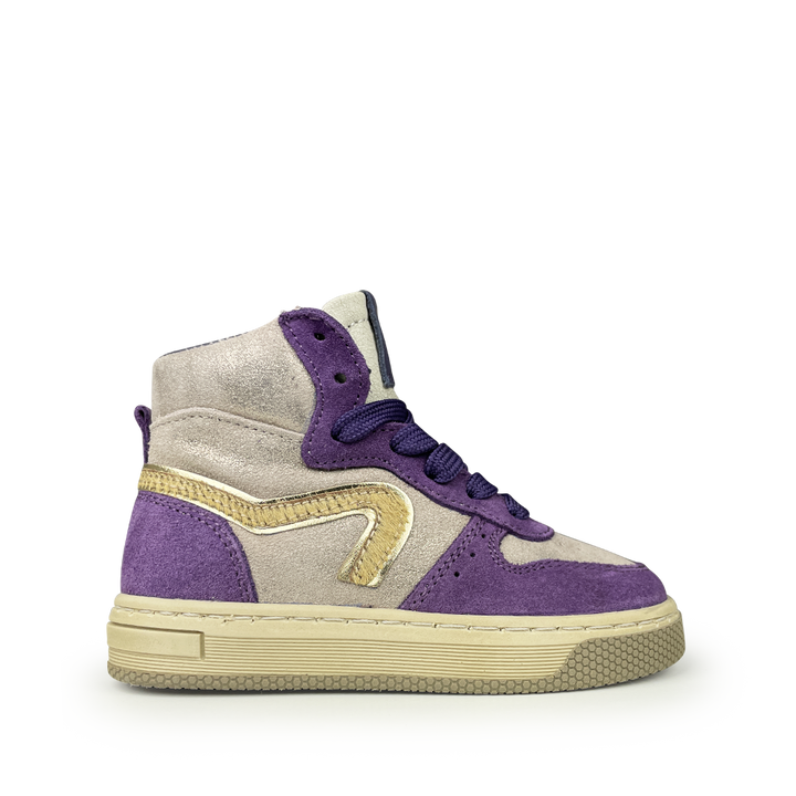 Hoge sneaker met paars en zilver