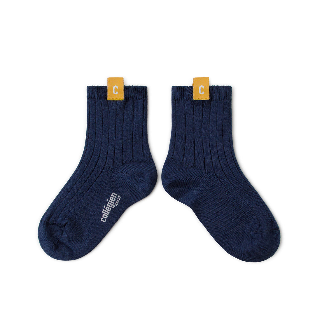 Cyril - Ribbed Ankle Socks with C Label - Nuit Etoilée