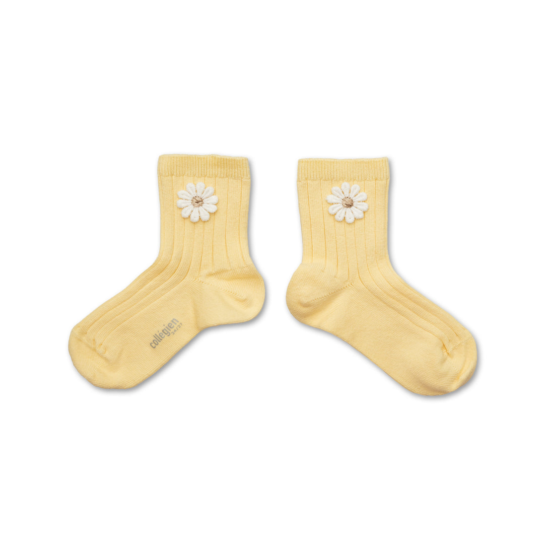 Bérénice - Ribbed Ankle Socks with Daisy