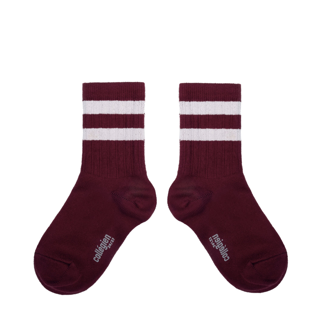 Nico - Ribbed Varsity Crew Socks - Bordeaux