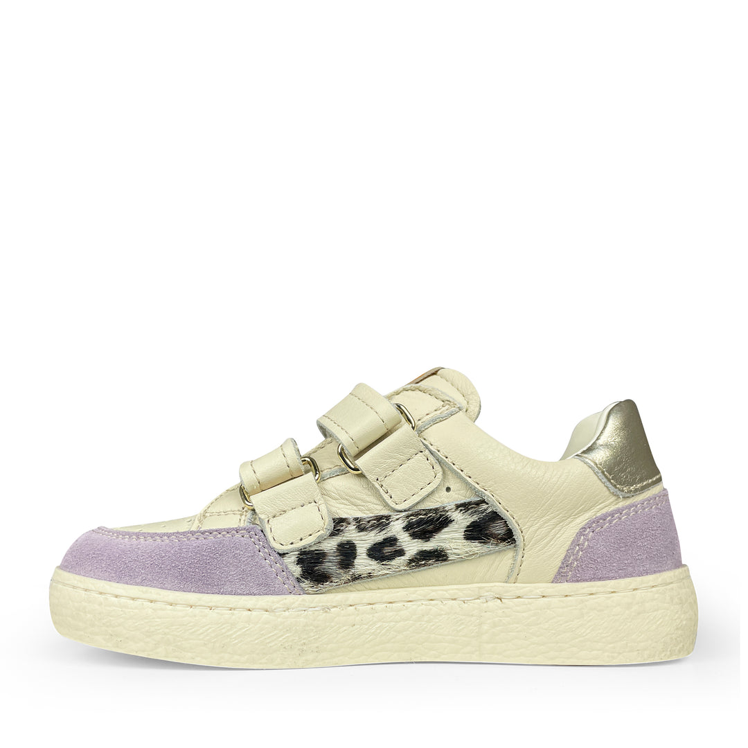 Sneaker wit, paars en leopard detail