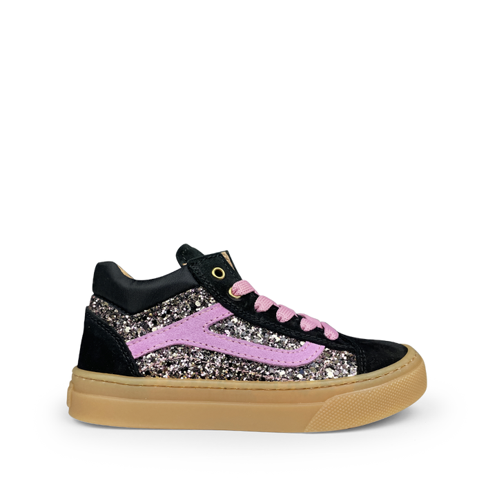Zwarte sneaker met roze en glitter