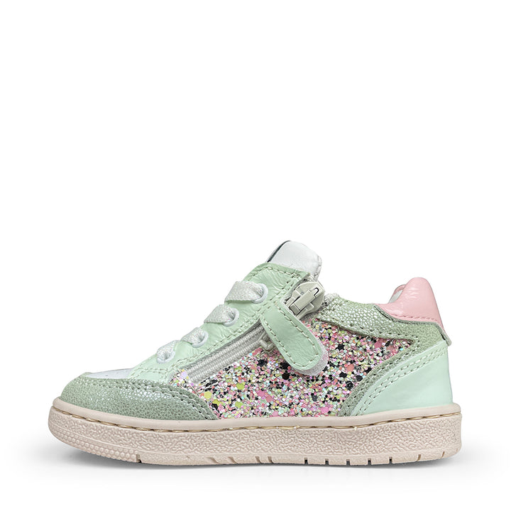 Sneaker muntgroen en glitter