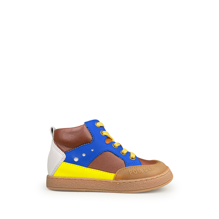 Stoere sneaker met bruin en blauw