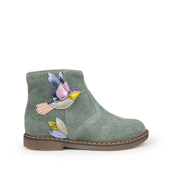 Groene nubuck laars met colibri