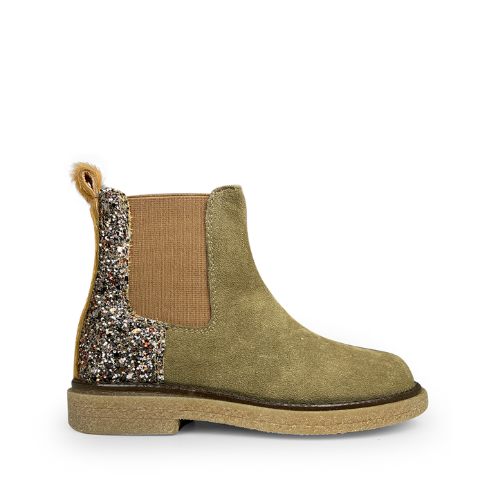 Olijfkleurige laars met glitter