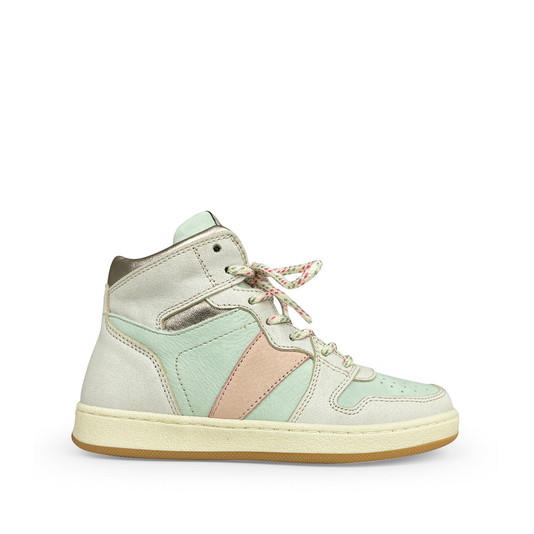 Sneaker wit, aqua en roze