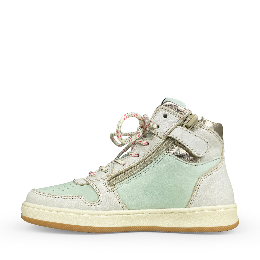 Sneaker wit, aqua en roze