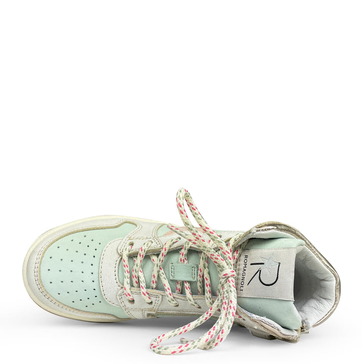 Sneaker wit, aqua en roze