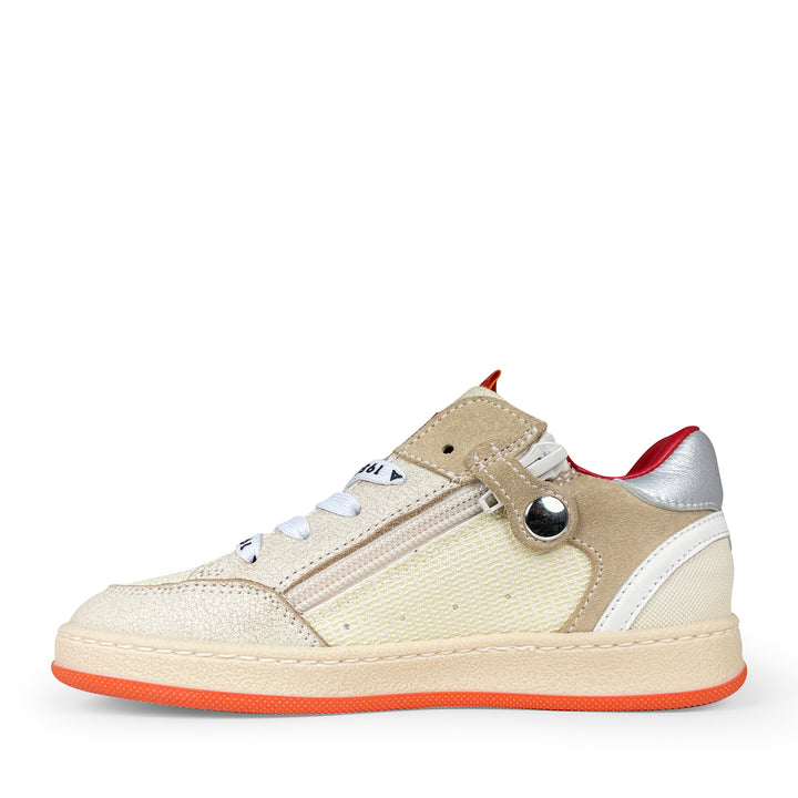 Sneaker wit, beige en rood