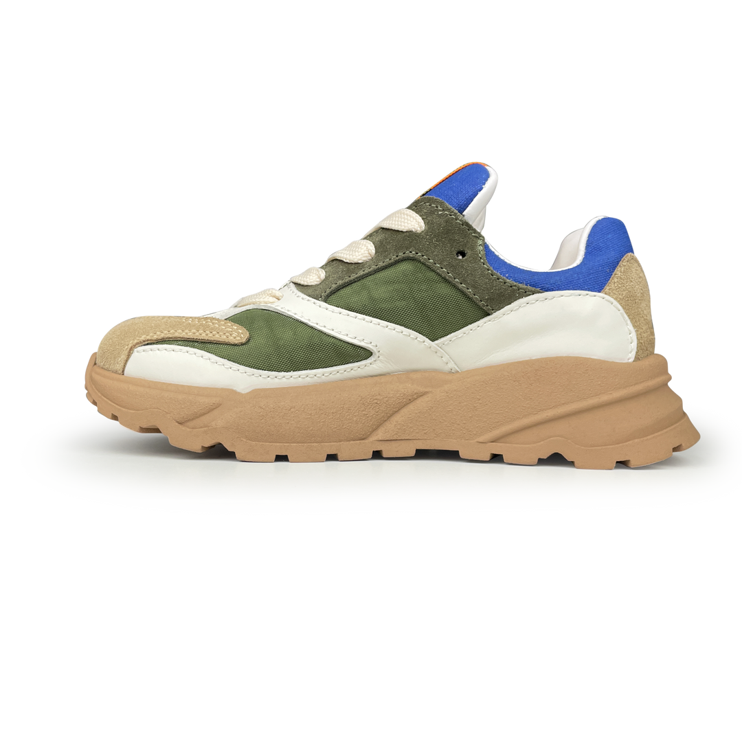 Sneaker groen, wit en bruin