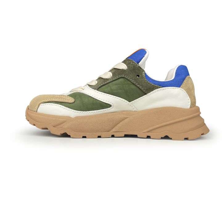 Sneaker groen, wit en bruin