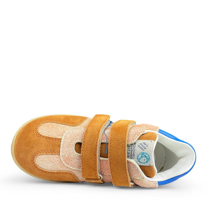 Sneaker bruin met blauwe accenten