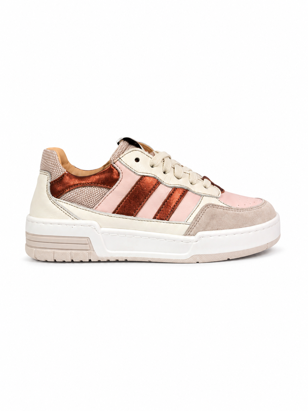 Sneaker in beige met koraal