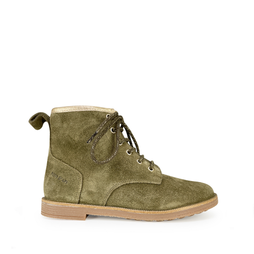 Kids shoe online Pom d'api Boots Olive lace-up boot with gold rim