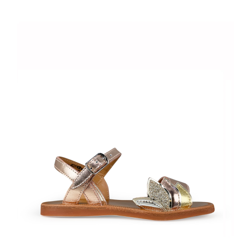 Kids shoe online Pom d'api sandals Rosegold sandal with multi-coloured strap