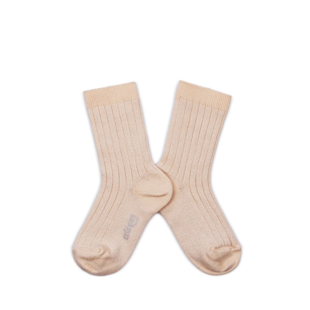 Collegien short socks Shiny salmon pink sock with silver speckle - Sorbet