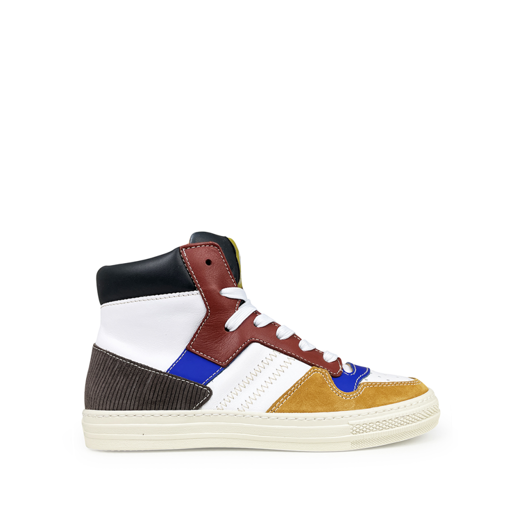Rondinella - Halfhoge witte sneaker met bruin
