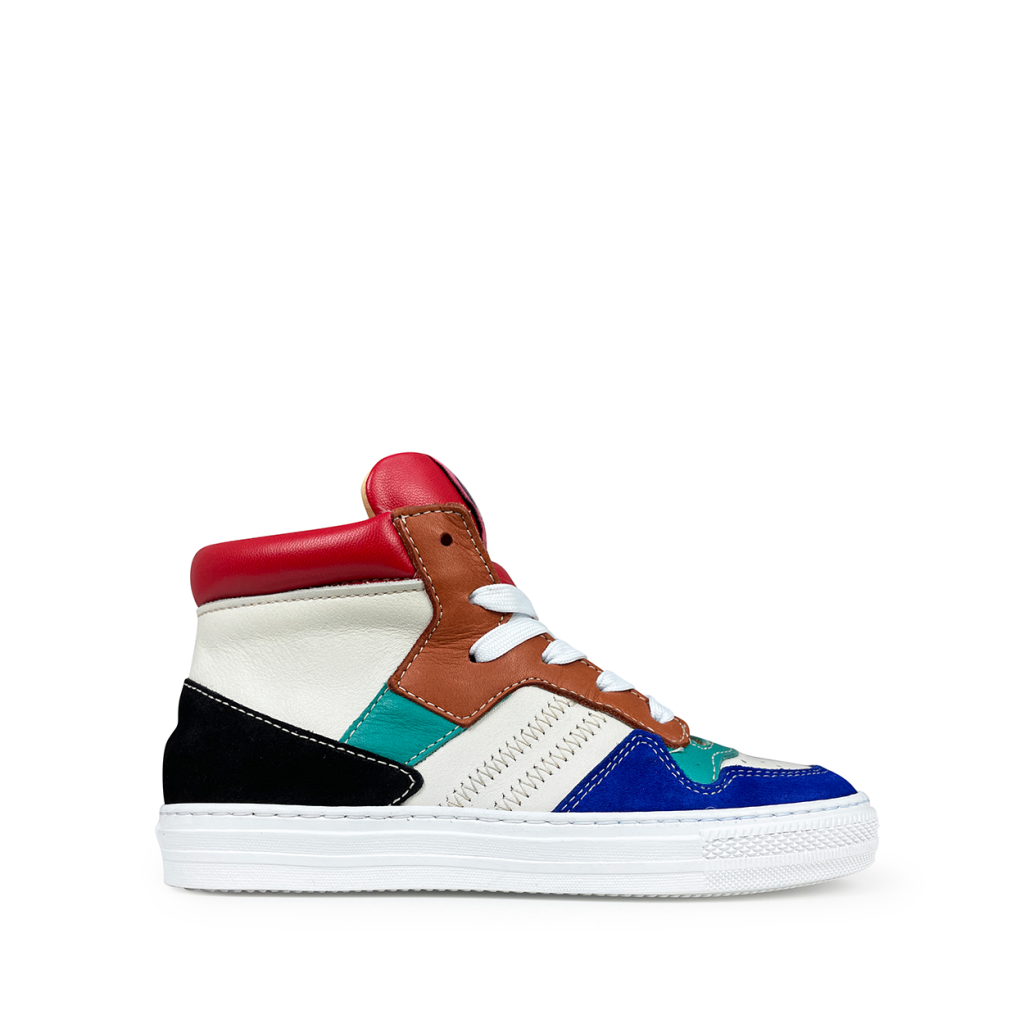 Rondinella - Halfhoge witte sneaker met rood en blauw