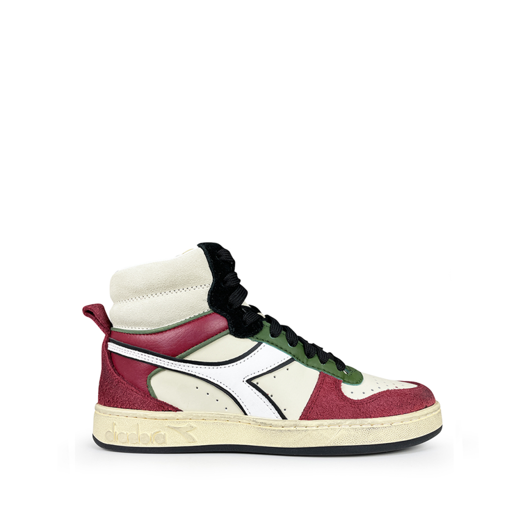 Diadora - High beige sneakers with green and red details
