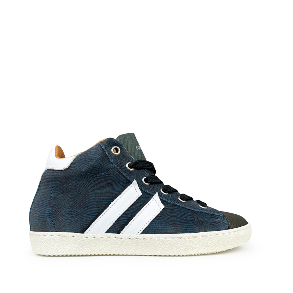 Rondinella - Halfhoge donkerblauwe sneaker met wit