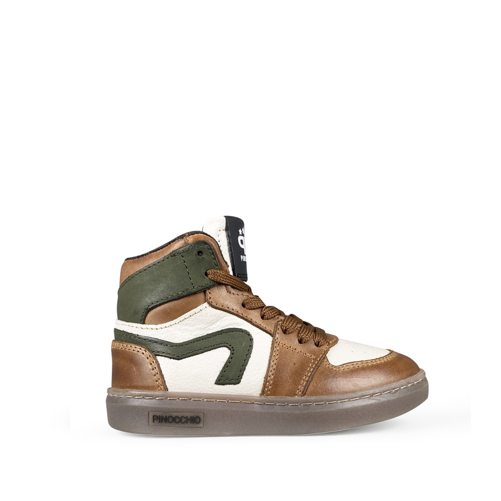 Pinocchio - Hoge bruine sneaker met groen