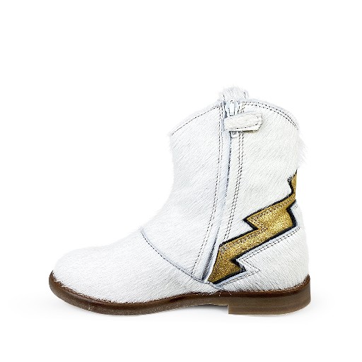 Ocra Laarzen Witte westernboot in ponyhair met gouden detail