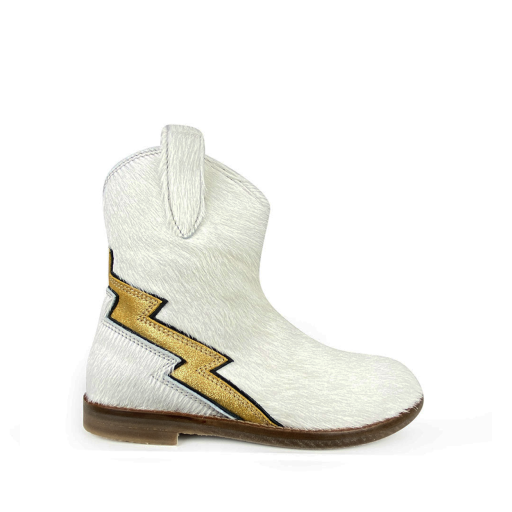 Ocra Laarzen Witte westernboot in ponyhair met gouden detail