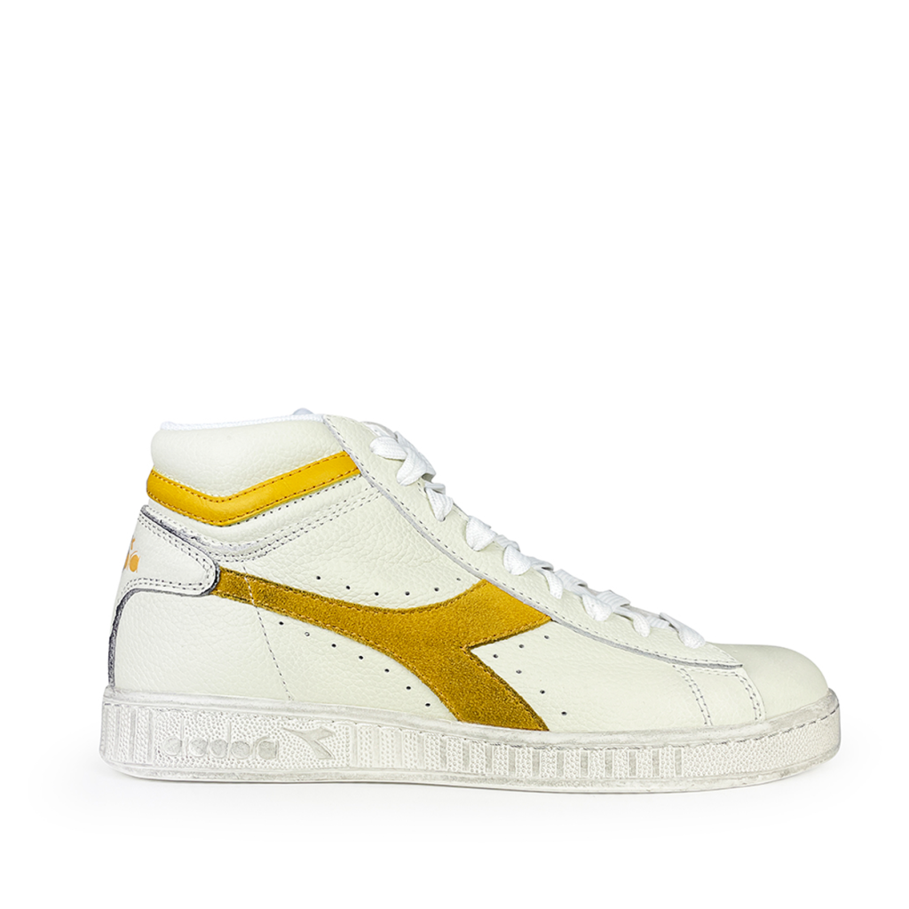 Diadora - Semi-high white sneaker with ochre logo