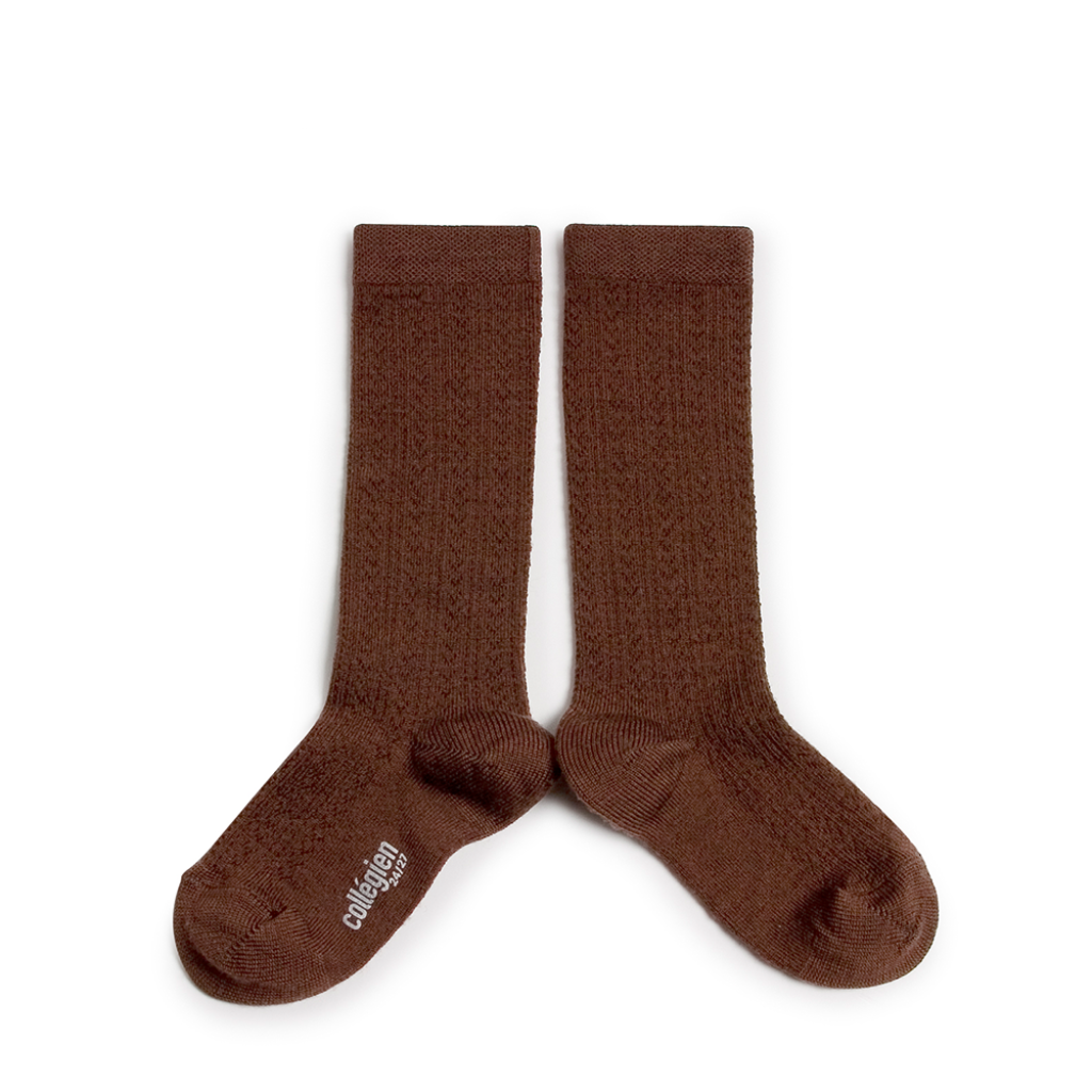 Collegien knee socks Knee socks with pattern brown merino - Chocolat au lait