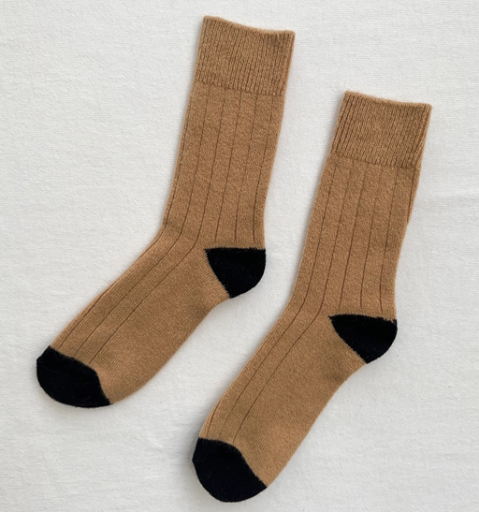 Kinderschoen online Le Bon Shoppe korte kousen Le Bon Shoppe - cashmere classic socks camel/zwart