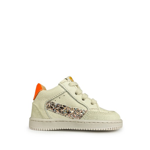 Kids shoe online Ocra trainer White sneaker with silver glitter accent