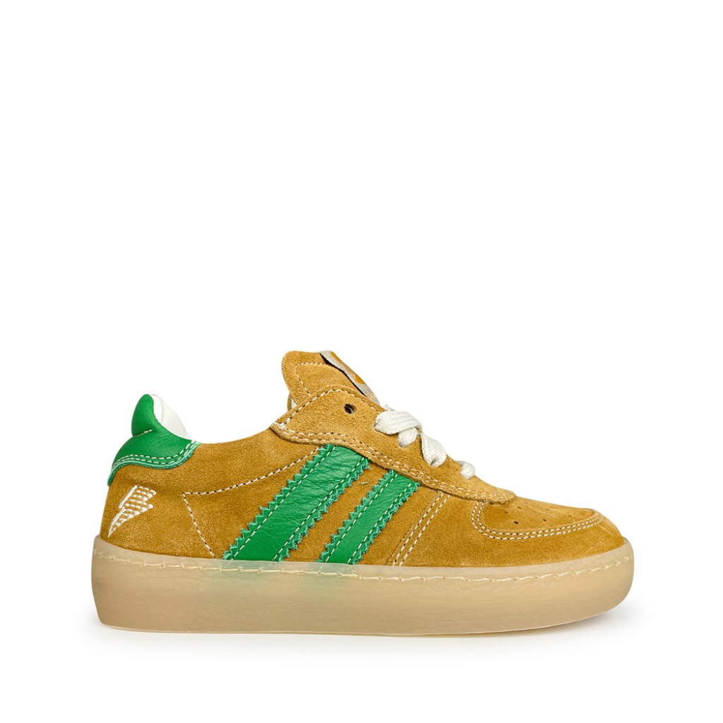 Ocra - Bruine sneaker met groene accenten