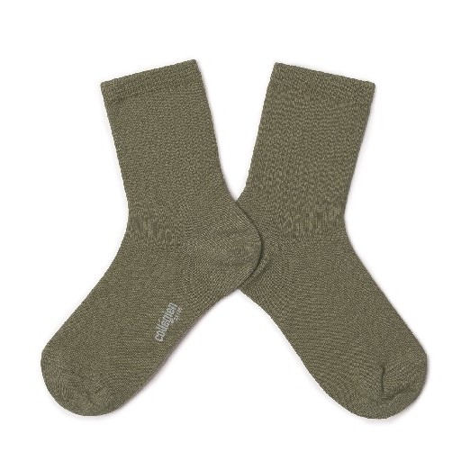 Olive Green Ribbed Short Kids Socks