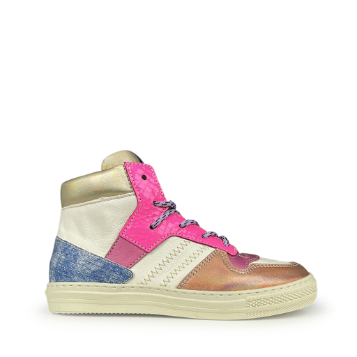 Rondinella sneaker Witte sneaker roze, goud en jeans