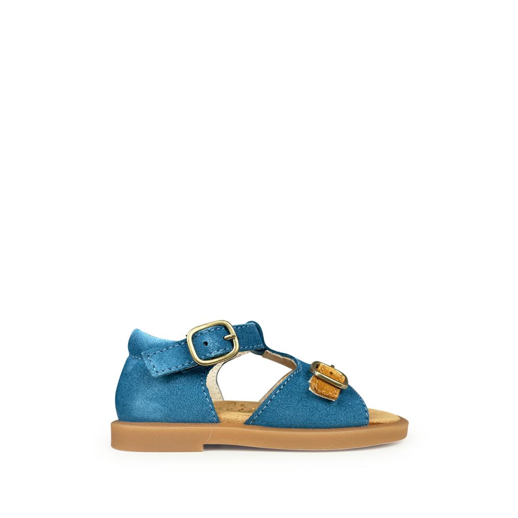 Beberlis - Blauwe sandaal met bruin