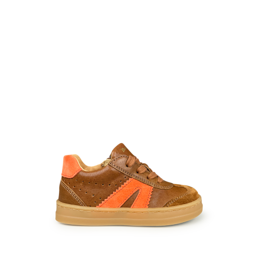 Romagnoli  sneaker Veterschoen bruin met oranje accent
