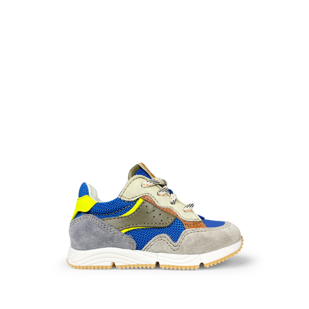 Ocra - Blauwe chunky sneaker met fluogeel