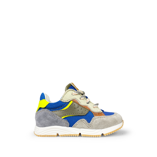 Kids shoe online Ocra trainer Blue sneaker with fluorescent yellow details