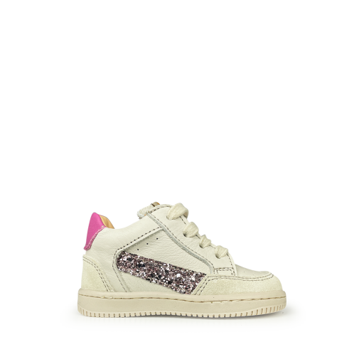 Kids shoe online Ocra trainer White presneakers with pink accent